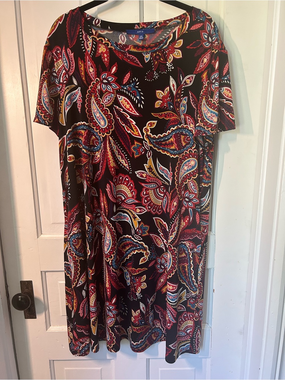 Apt. 9 Black Paisley Midi Dress with Red and Gold Accents
